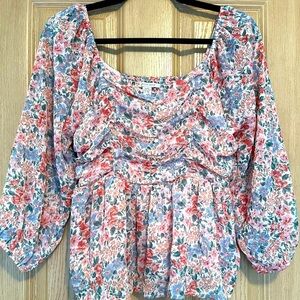 American Eagle Off-the-Shoulder Flowy Floral Smocked Boho Blouse Medium